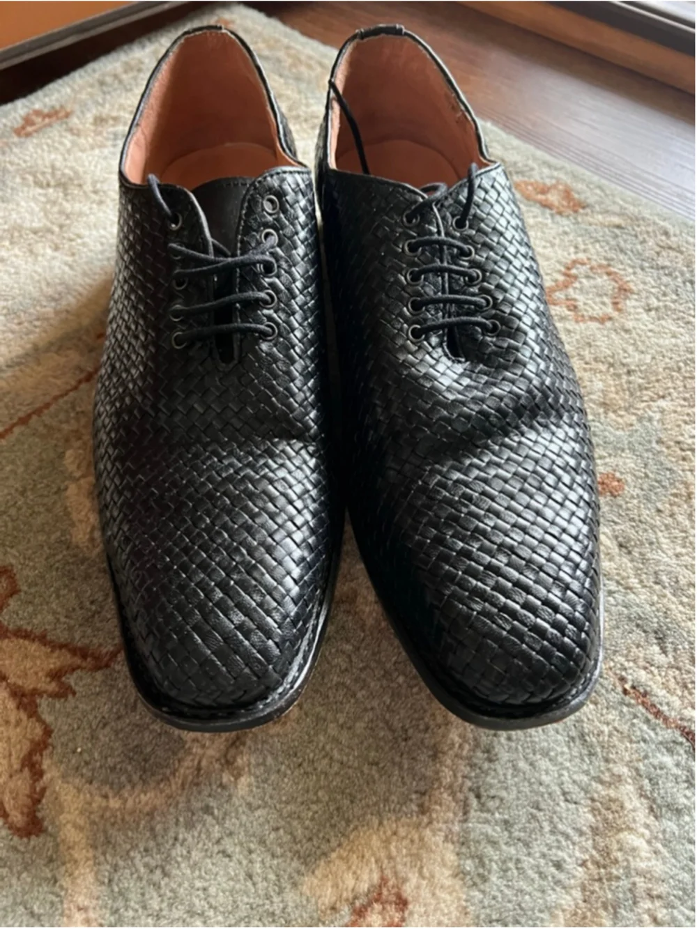Men's Paul Malone Palm Beach Black Woven Leather Oxfords Size 12
